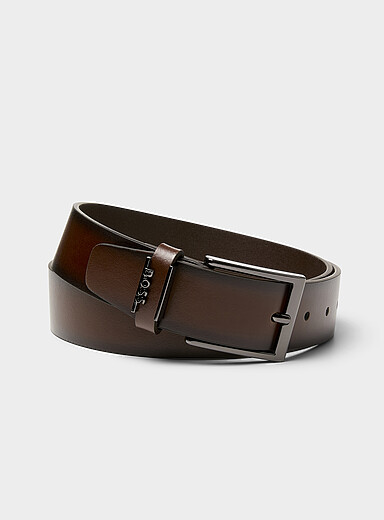 BOSS Chocolate/Espresso Square-buckle brown belt for men