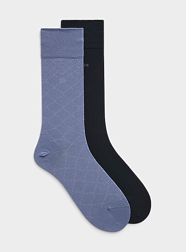 Solid/grid dress socks 2-pack