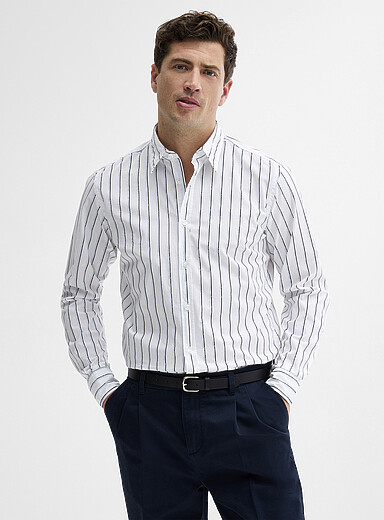 BOSS White Logo stripe poplin shirt <b>Regular fit</b> for men