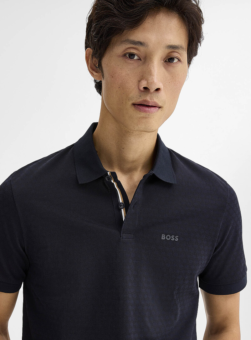 BOSS Indigo/Dark Blue Mosaic piqu&eacute; polo for men