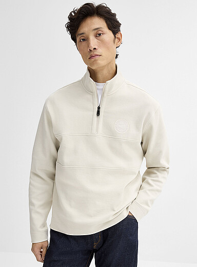 BOSS: Le sweat col zipp&eacute; club de tennis Ivoire - Beige cr&egrave;me pour homme