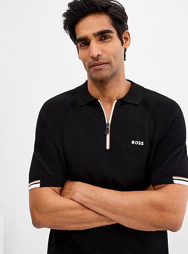 Le polo col zipp&eacute; manches raglan textur&eacute;es