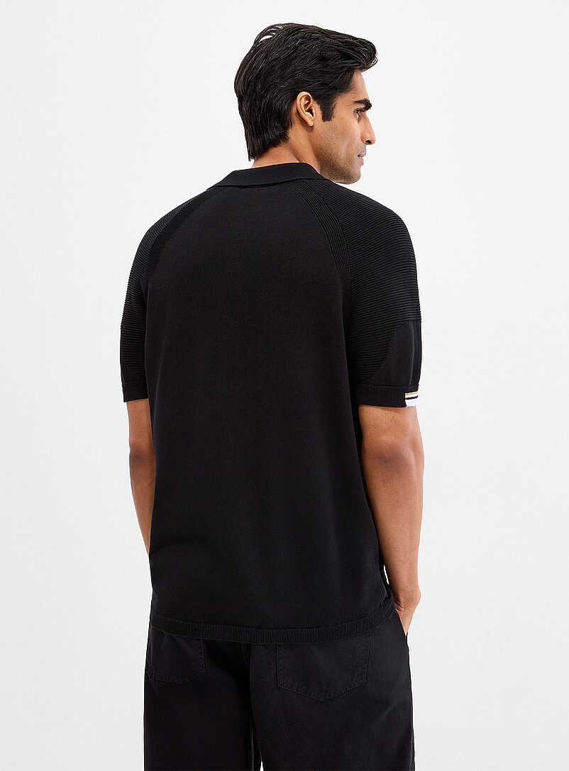 BOSS: Le polo col zipp&eacute; manches raglan textur&eacute;es Noir pour homme