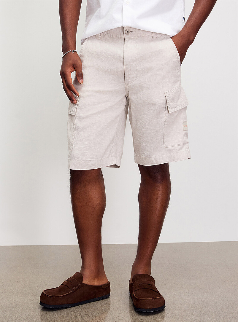 BOSS: Le bermuda cargo lin Vert pour homme