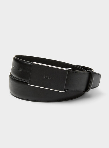 BOSS Black Plaque-buckle black belt for men