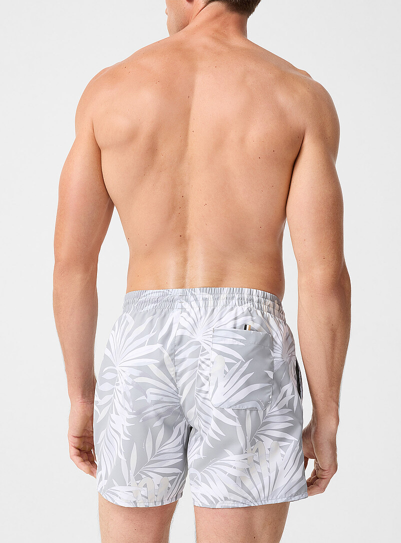 BOSS Light Grey Tropical foliage swim trunk for men