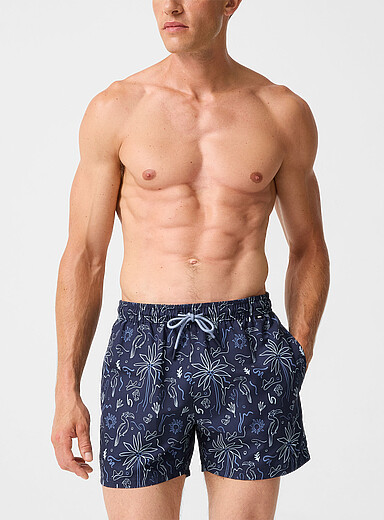 BOSS Navy/Midnight Blue Toucan and palm tree swim trunk for men
