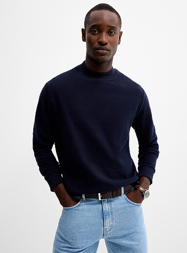 BOSS Navy Mock-neck sweater for men