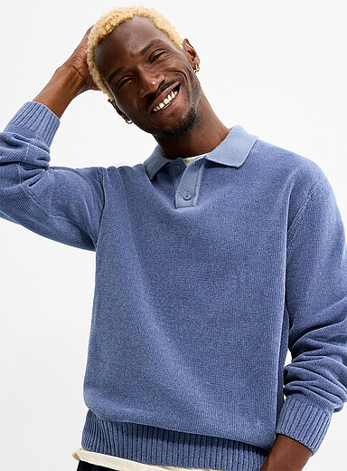 BOSS Blue Kipolo chenille knit polo for men