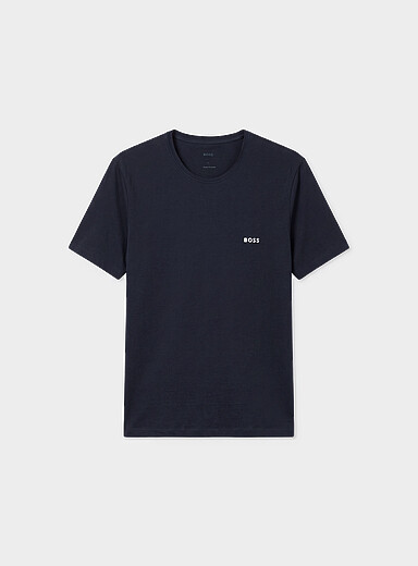BOSS: Le t-shirt d&eacute;tente petit logo brod&eacute; Bleu marine - Bleu nuit pour homme