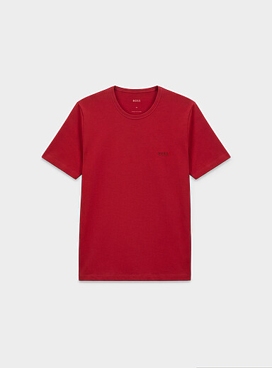 BOSS: Le t-shirt d&eacute;tente petit logo brod&eacute; Rouge pour homme