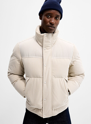 BOSS Ecru Ocord mixed-media puffer coat for men