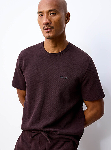 BOSS: Le t-shirt pyjama jersey gaufr&eacute; Chocolat - Espresso pour homme