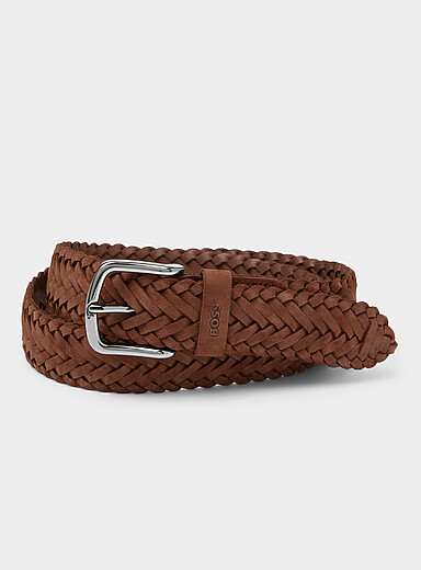 BOSS: La ceinture su&egrave;de tress&eacute; mocha Brun pour homme