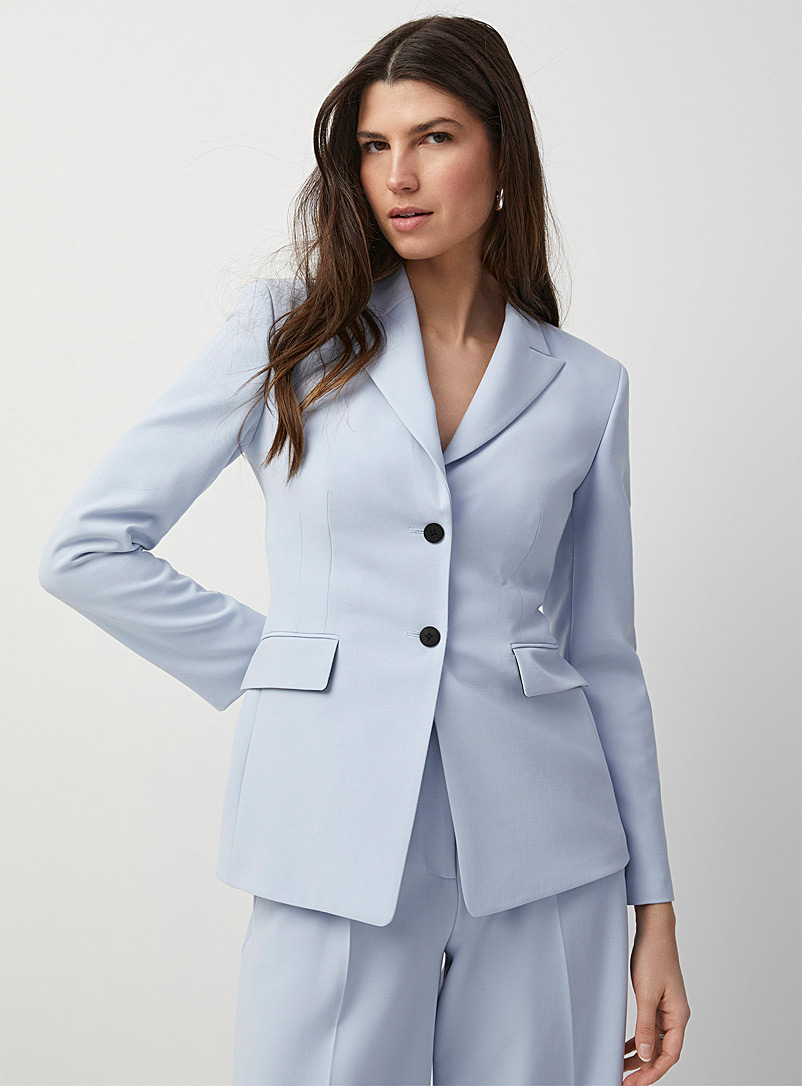 ALSLIAO Womens Zip Blazer Suit Qualities Slim Ladies Coat Formal Jacket  Slim Plus Size Light Blue L 