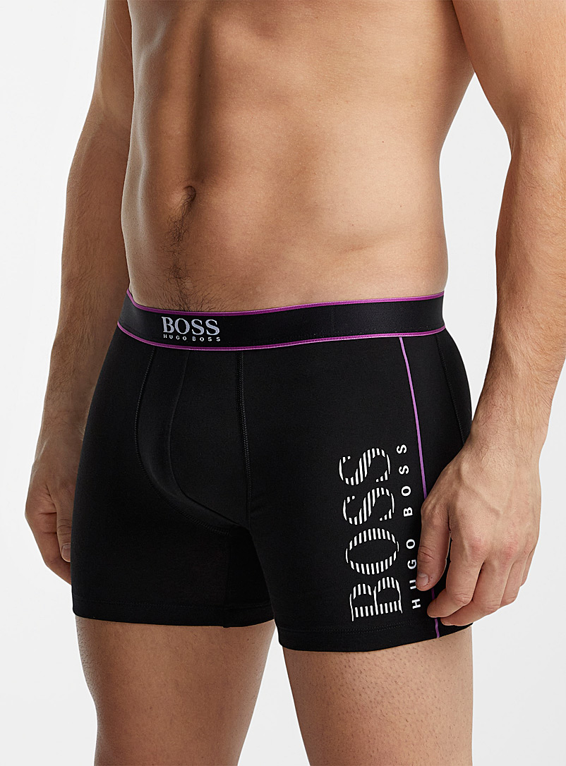 BOSS Patterned Black Purple trim boxer brief for men
