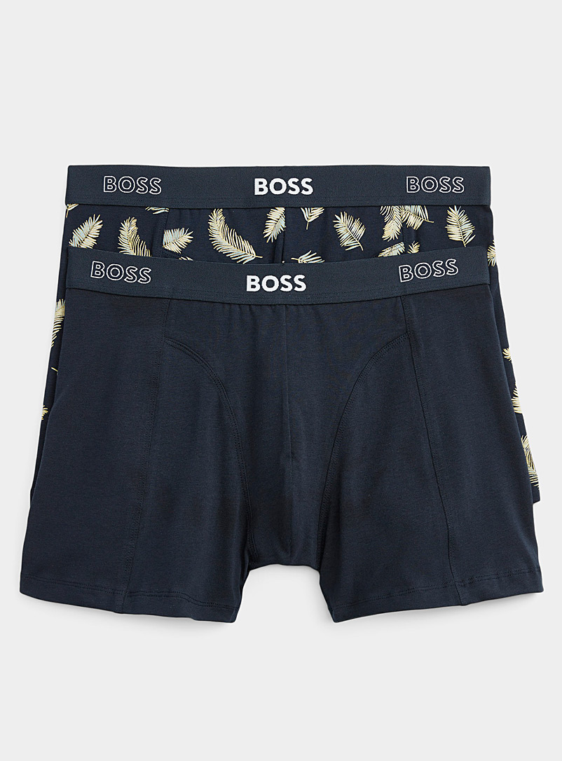 BOSS Patterned Blue Solid and foliage boxer briefs 2-pack for men