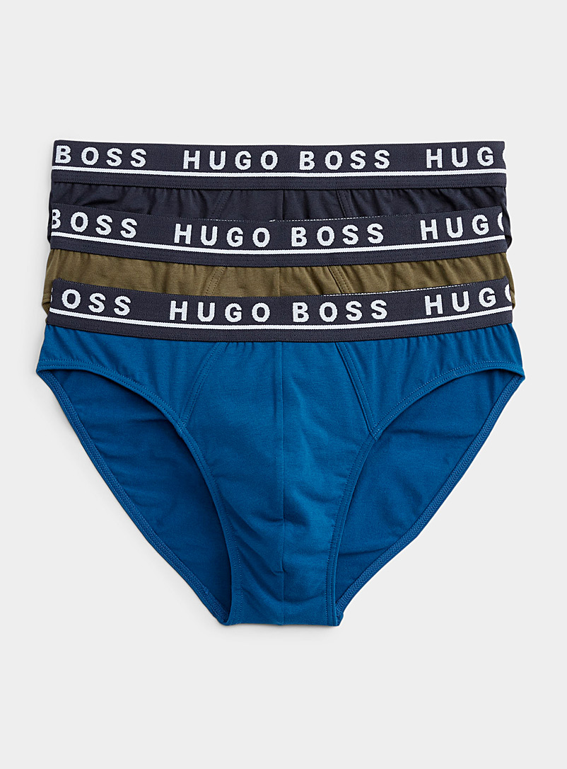 BOSS Patterned Blue Solid essential briefs 3-pack for men