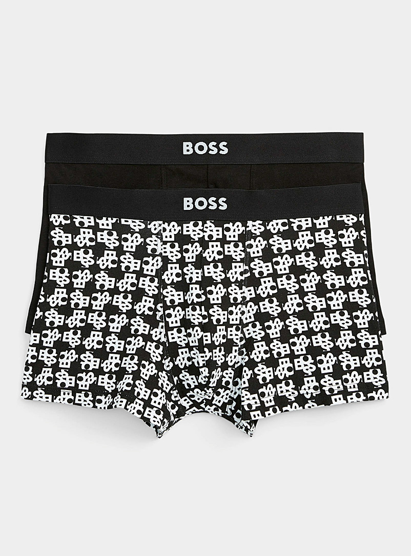 BOSS Patterned Black Solid and logo black trunks 2-pack for men