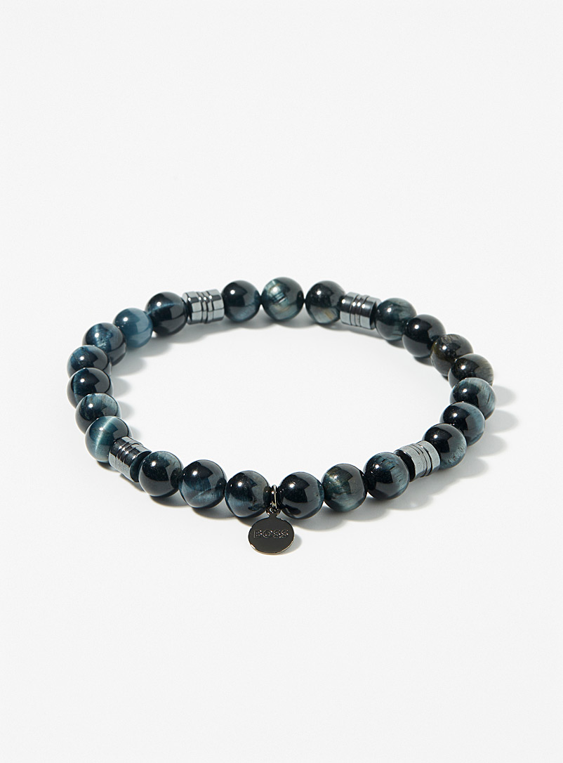 BOSS Grey Tiger-eye bead bracelet for men