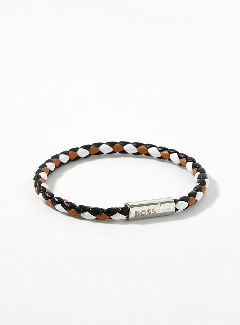 BOSS Brown Magnetic braided leather bracelet for men