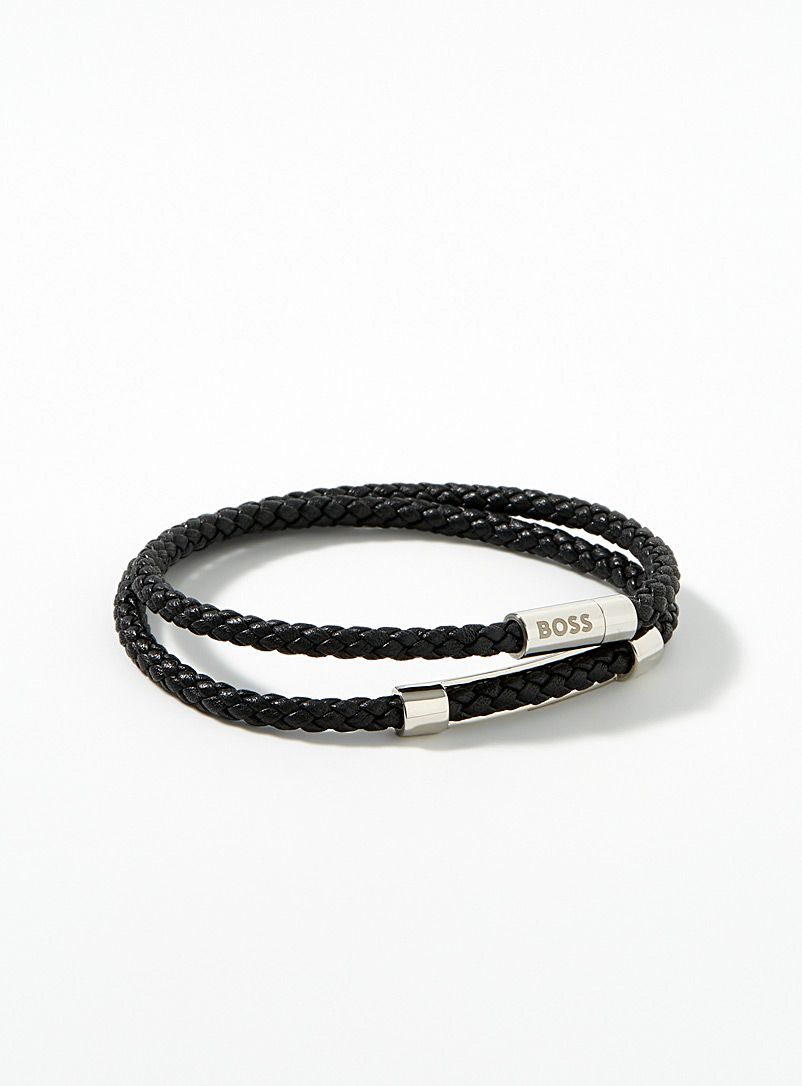 BOSS Black Braided cord double bracelet for men