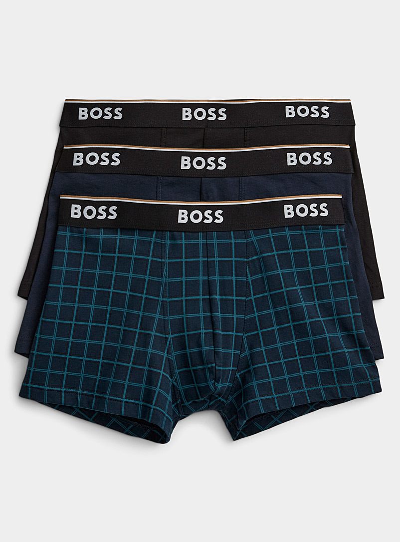 BOSS Patterned Black Solid and check trunks 3-pack for men