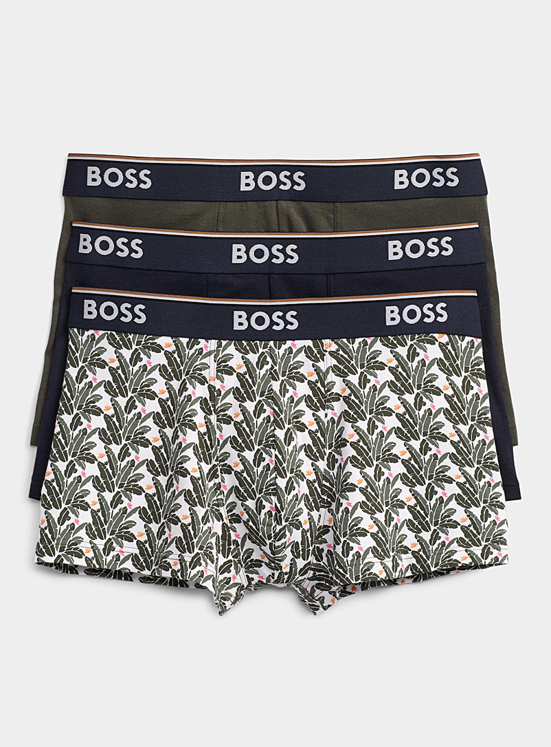 BOSS Patterned Green Foliage and solid trunks 3-pack for men