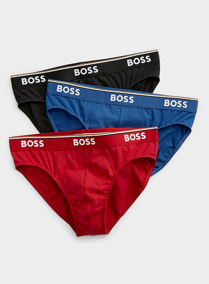 BOSS: Les slips unis taille logo Coton Emballage de 3 Blanc pour homme