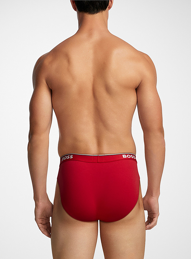 BOSS Patterned Red Solid logo-waistband briefs Cotton 3-pack for men