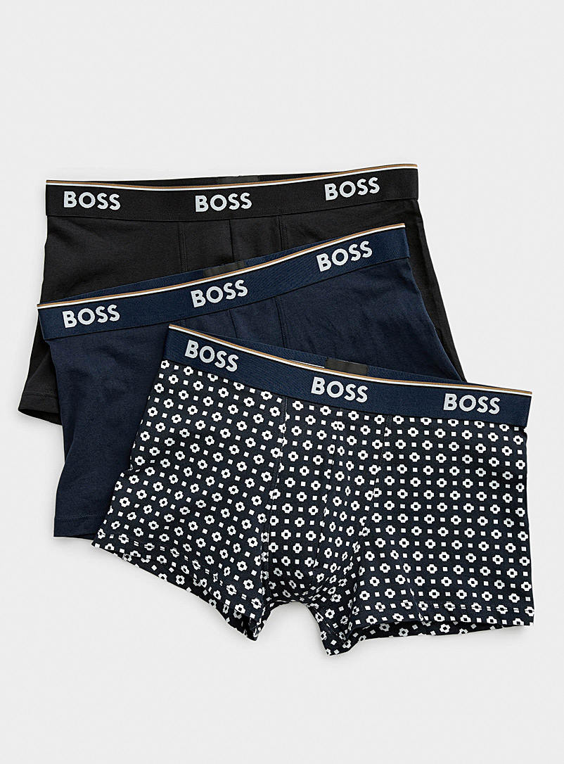 BOSS Patterned Blue Solid and geo-pattern trunks 3-pack for men