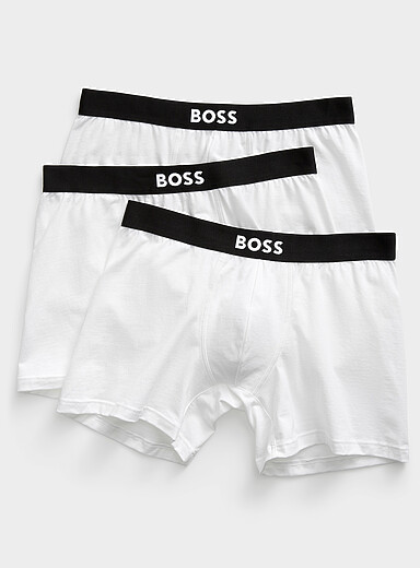 BOSS: Les boxeurs longs unis bande signature 5 po Coton biologique Emballage de 3 Blanc pour homme
