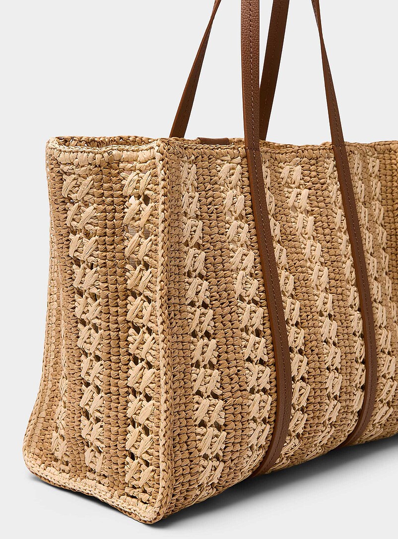 BOSS: Le fourre-tout paille tress&eacute;e deux tons Brun &agrave; motifs pour femme