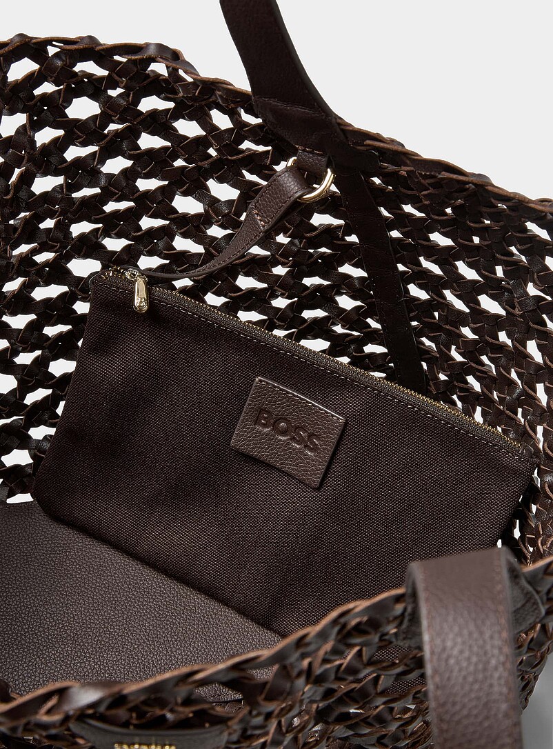 BOSS: Le fourre-tout cuir lani&egrave;res tress&eacute;es Lenah Chocolat - Espresso pour femme