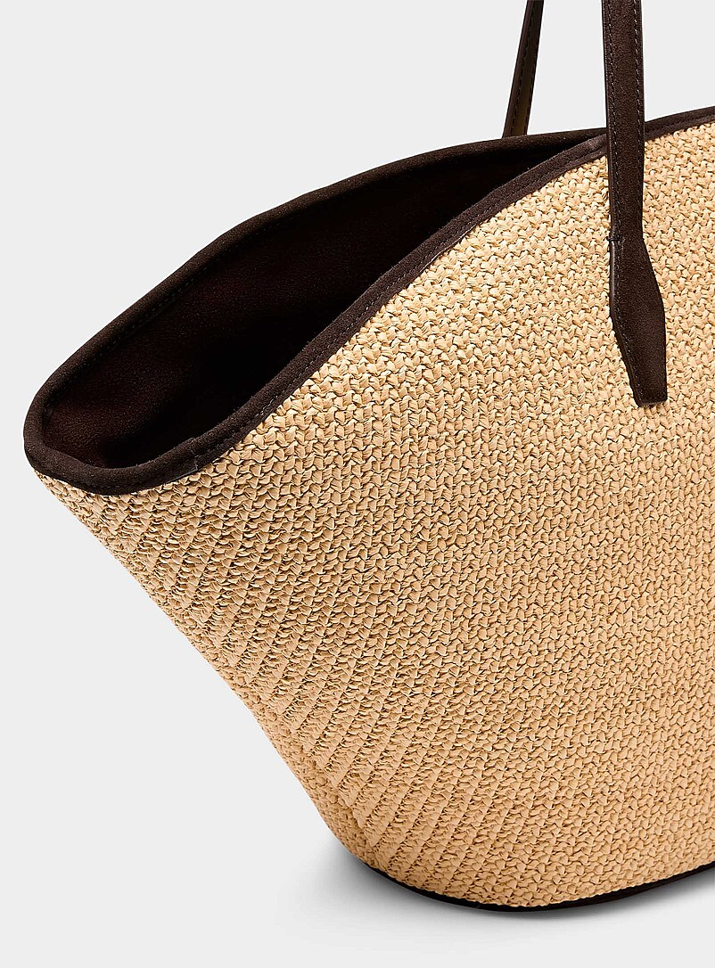 BOSS: Le fourre-tout XXL paille tress&eacute;e Numah Brun &agrave; motifs pour femme