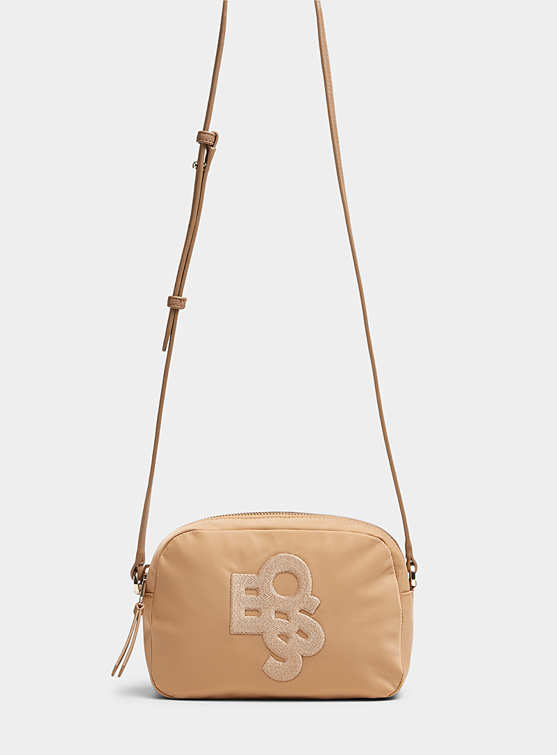 BOSS Cream Beige Blair recycled nylon shoulder bag for women