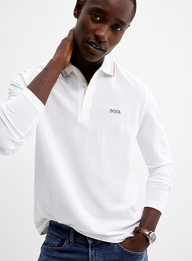 BOSS: Le polo piqu&eacute; Plisy Blanc pour homme