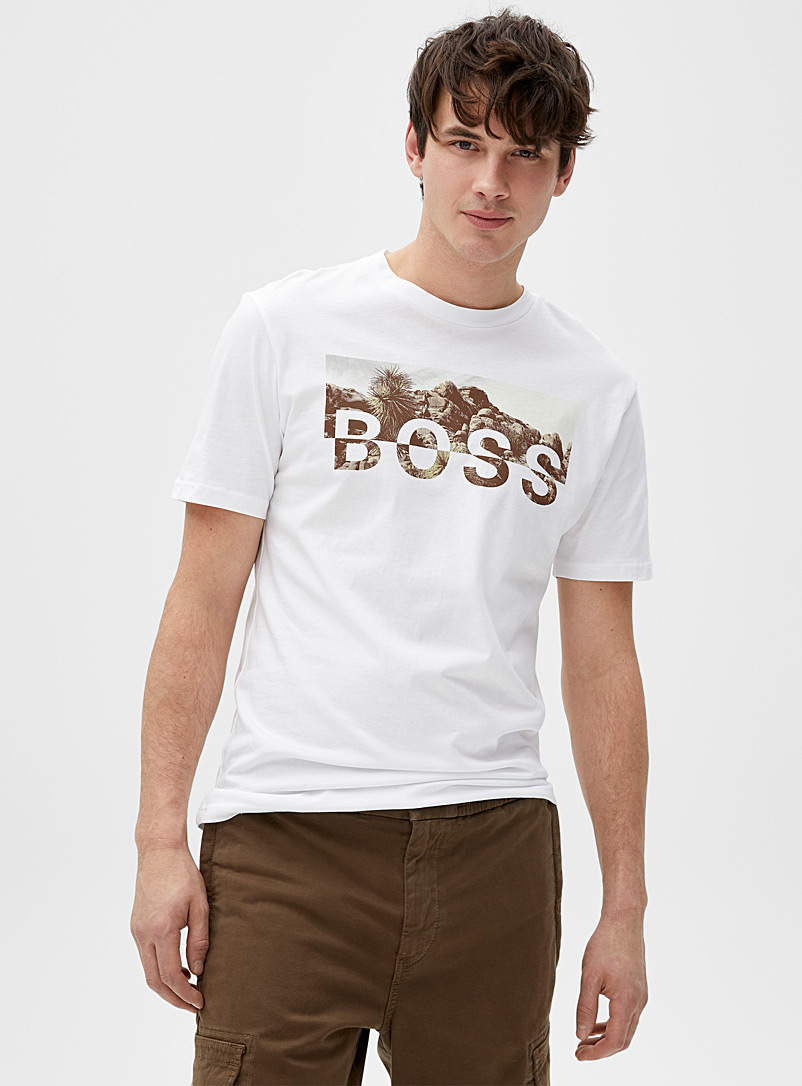 BOSS Ivory White Desert logo T-shirt for men