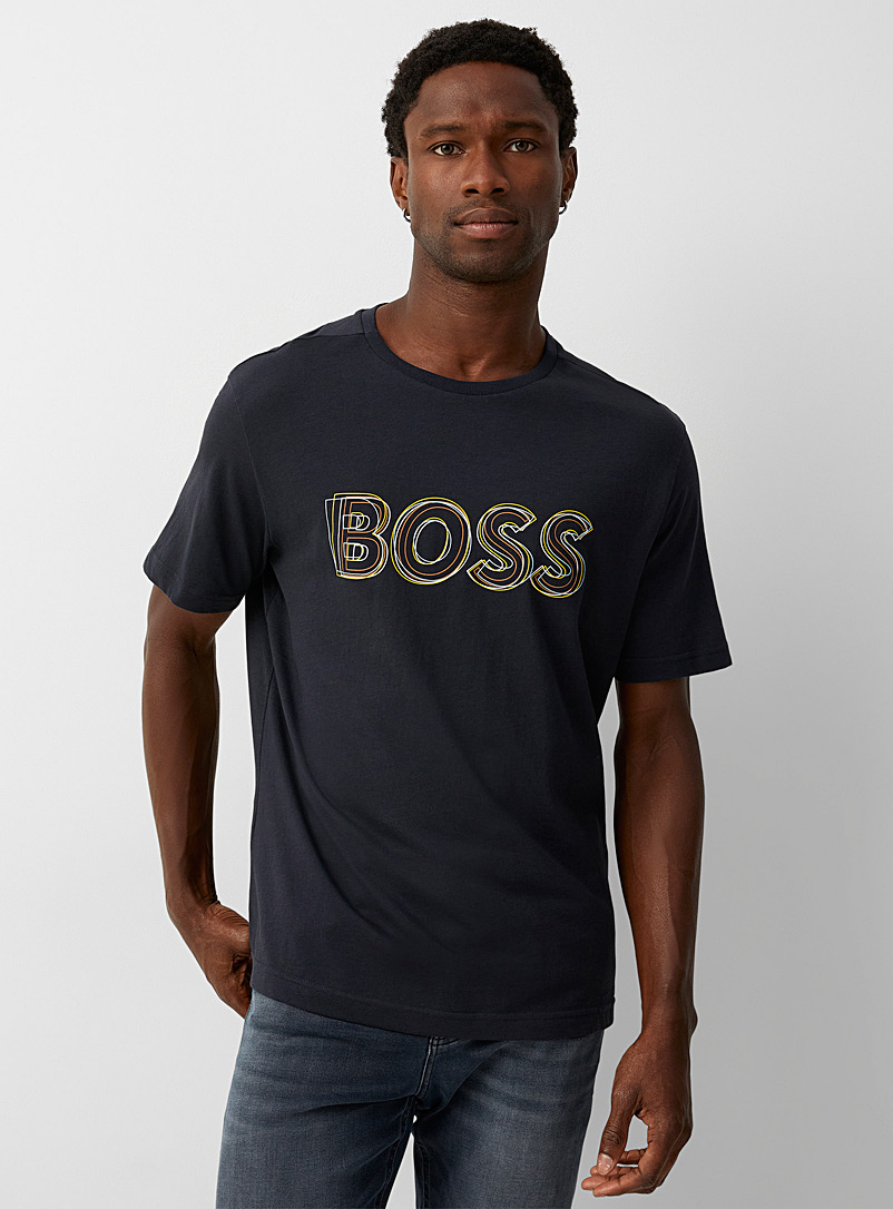 BOSS: Le t-shirt logo tracé en série Bleu foncé pour homme