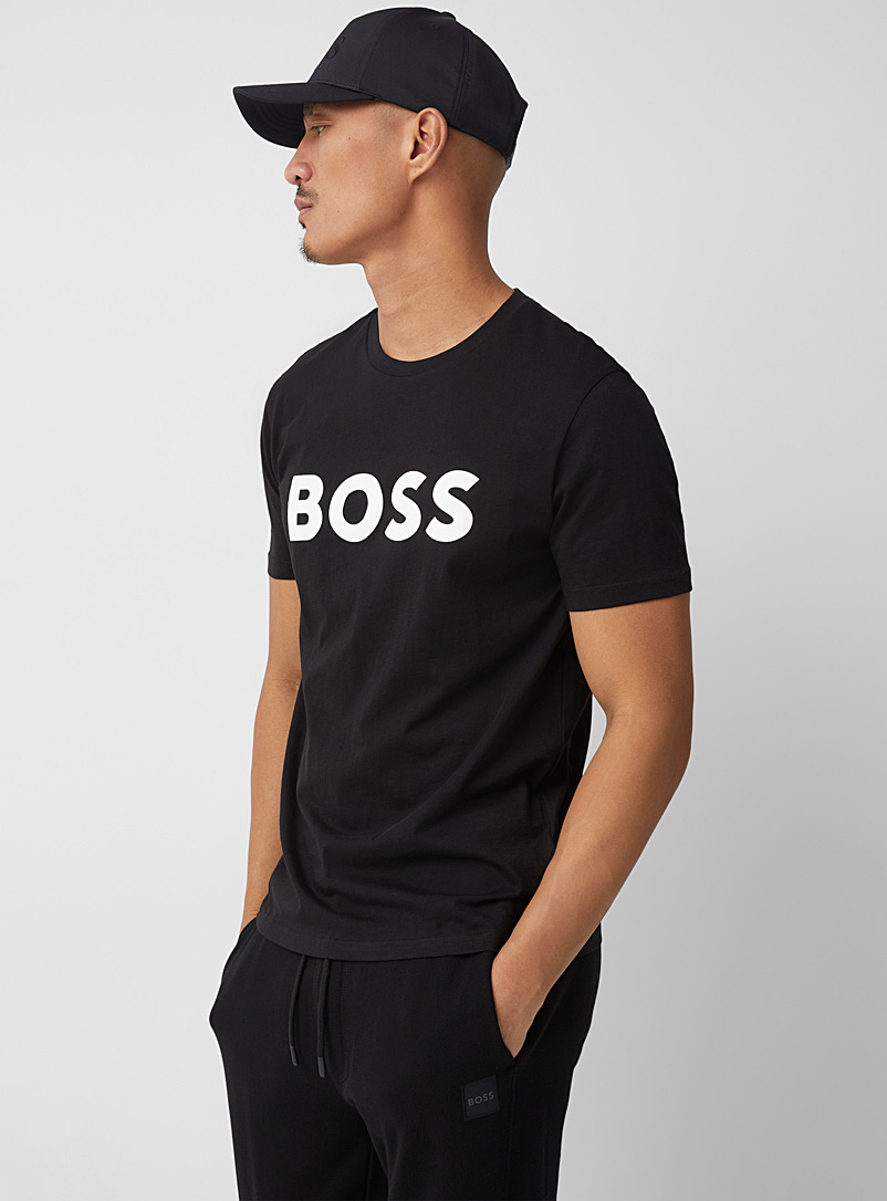 BOSS: Le t-shirt logo signature contraste Noir pour homme