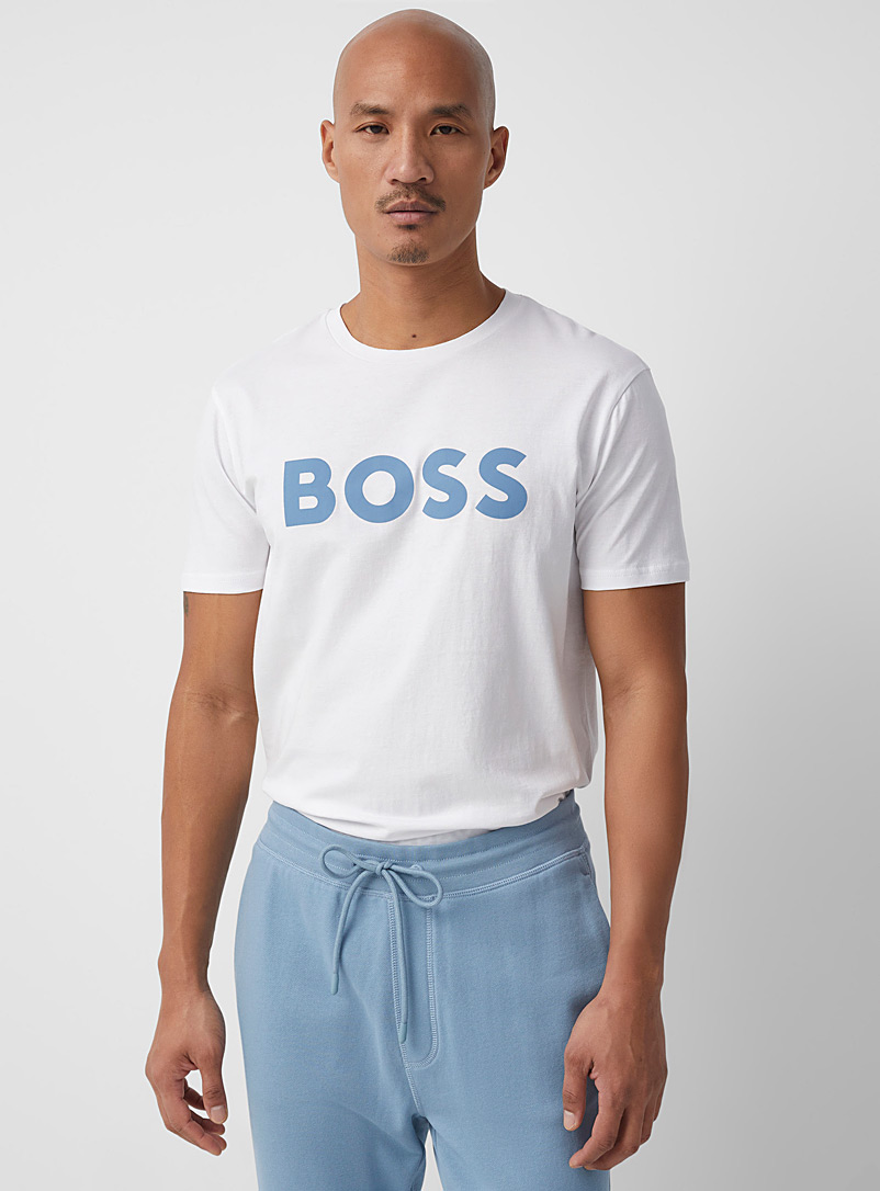BOSS: Le t-shirt logo signature contraste Sable pour homme