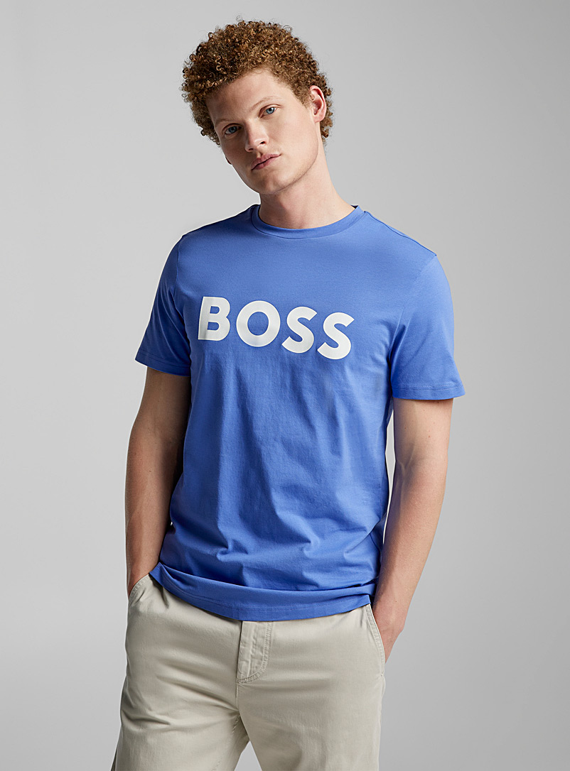 BOSS: Le t-shirt logo signature contraste Bleu pour homme