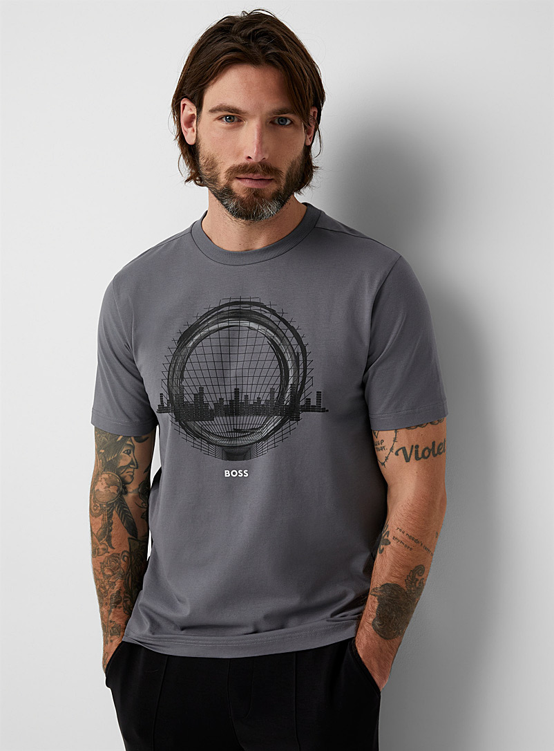 BOSS: Le t-shirt imprimé graphique Gris pour homme