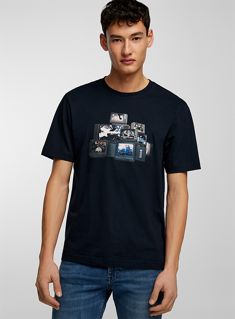 BOSS Dark Blue Vintage TV T-shirt for men