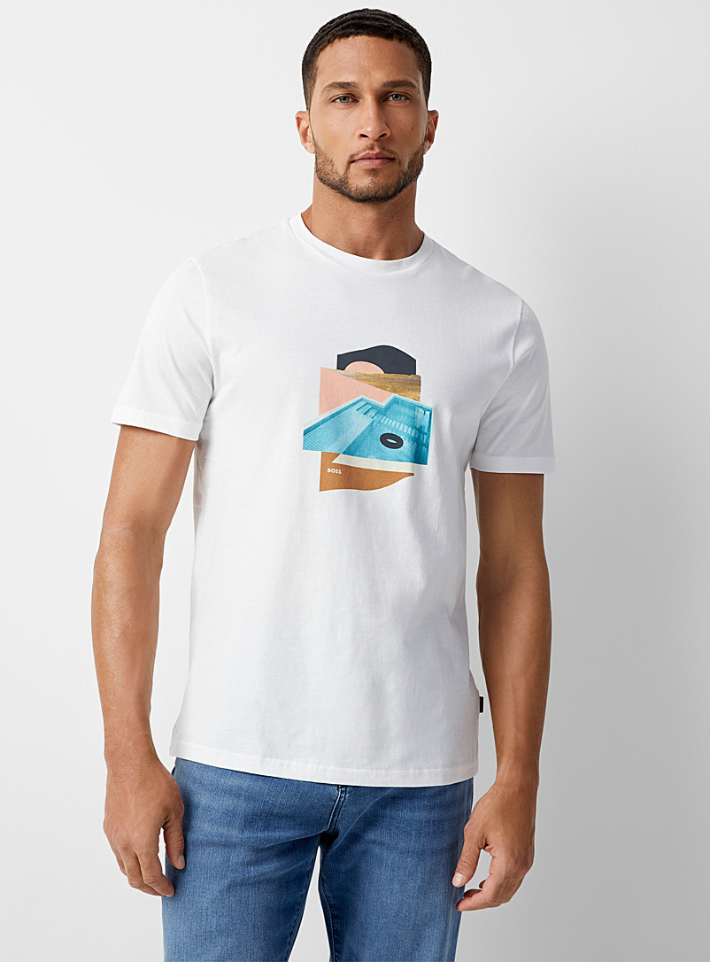 BOSS: Le t-shirt collage estival Blanc pour homme