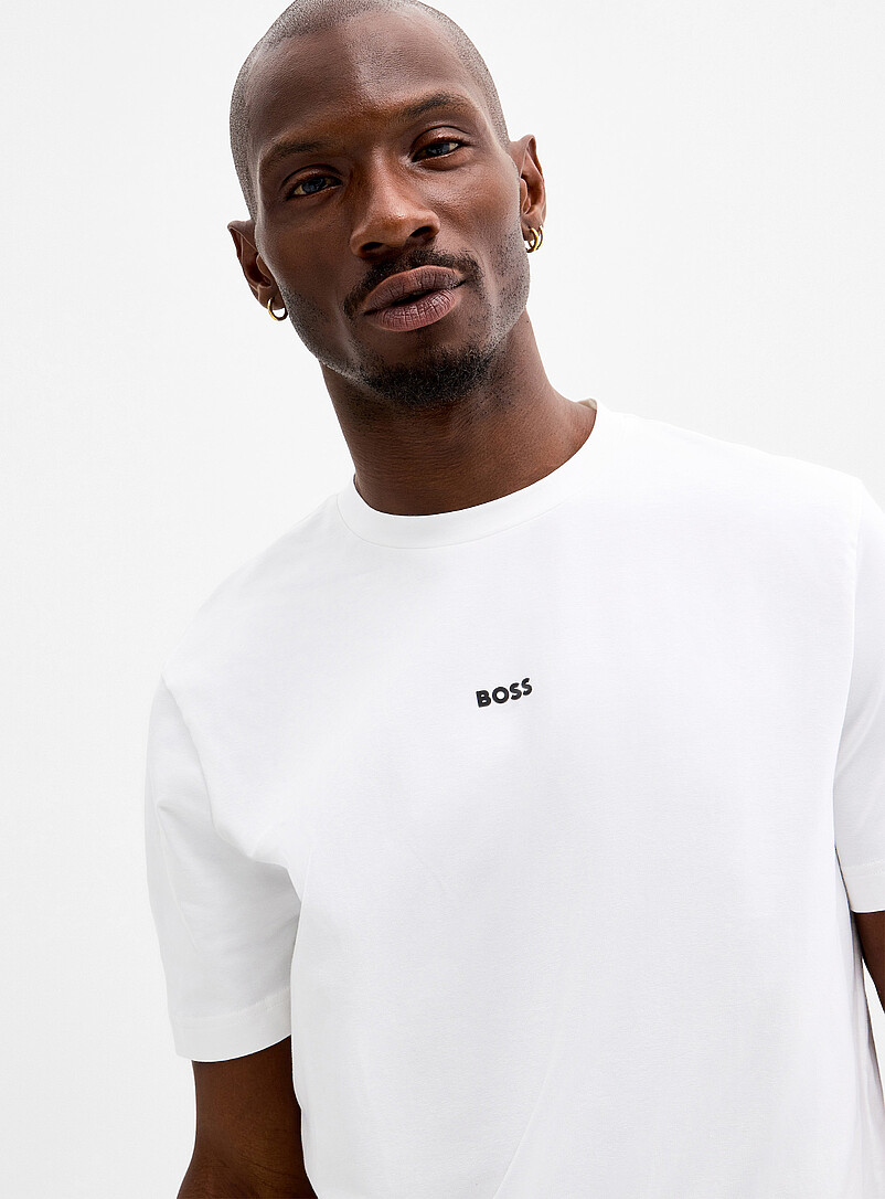 BOSS Ivory/Cream Beige Minimalist logo T-shirt for men