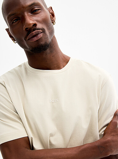 BOSS: Le t-shirt logo minimaliste Ivoire - Beige cr&egrave;me pour homme