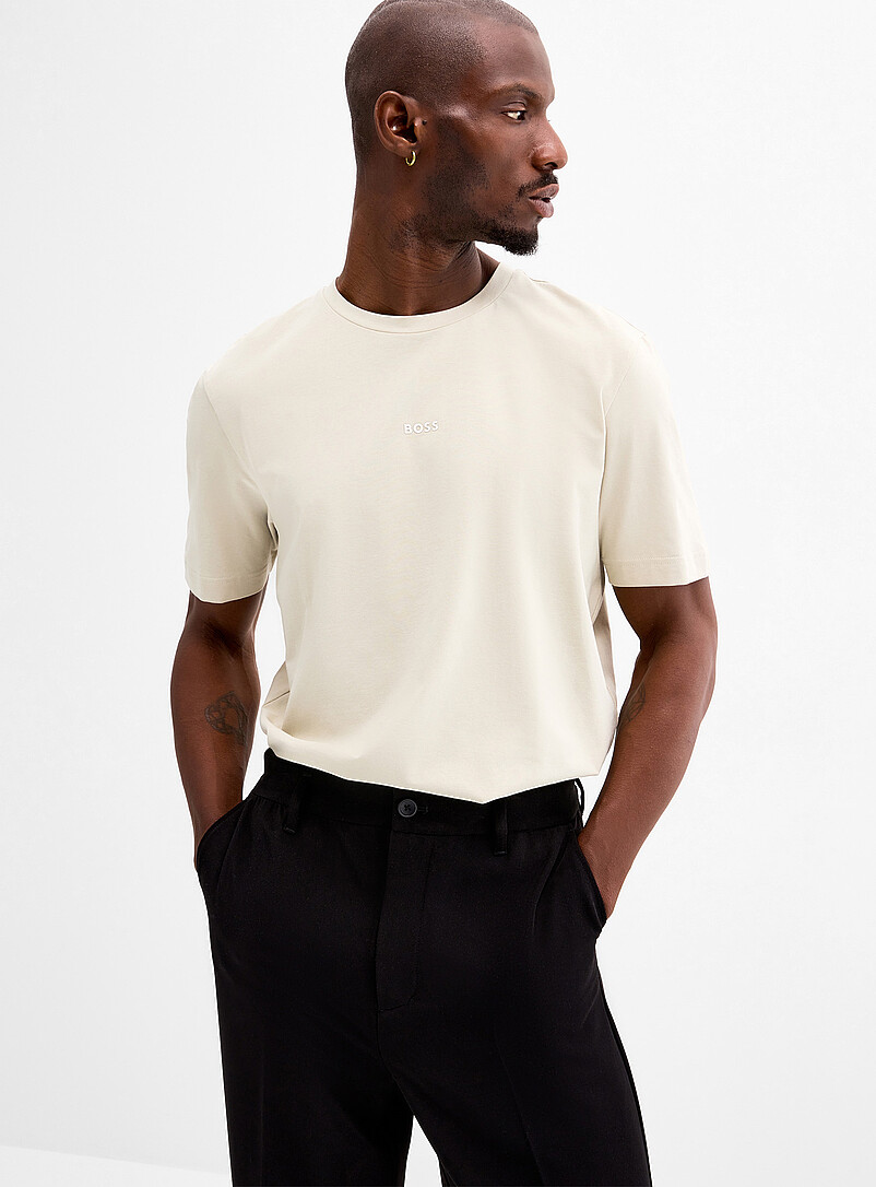 BOSS Ivory/Cream Beige Minimalist logo T-shirt for men