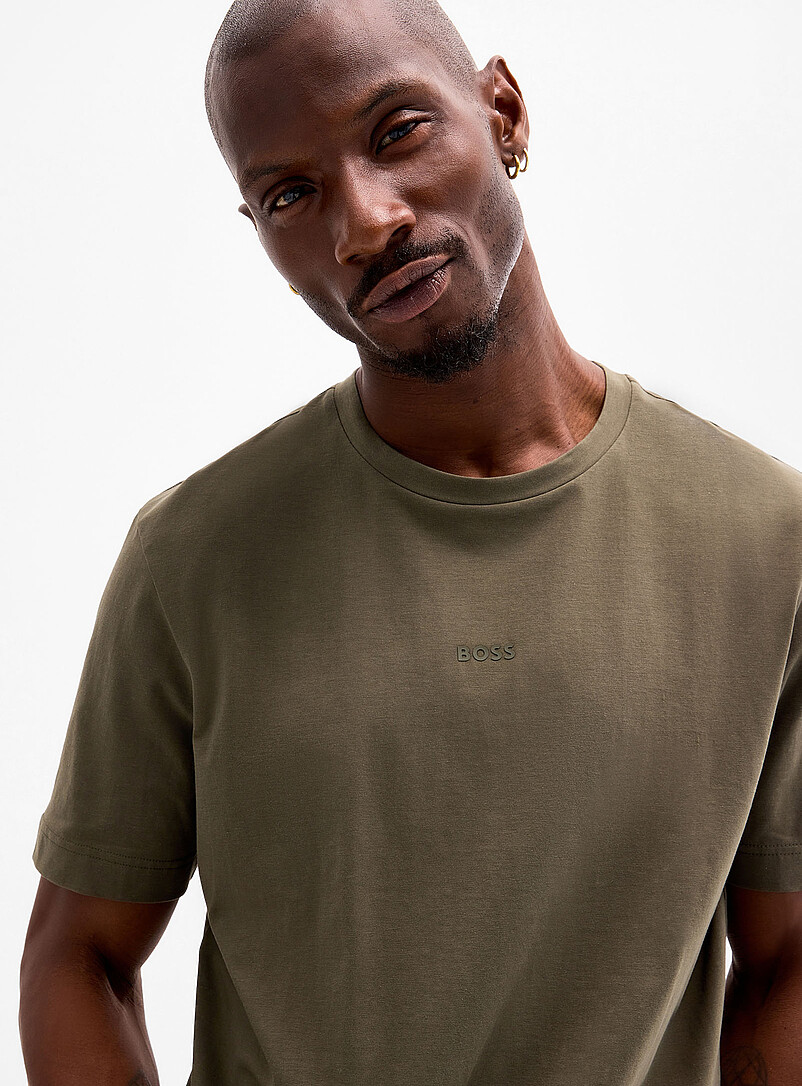 BOSS Ivory/Cream Beige Minimalist logo T-shirt for men