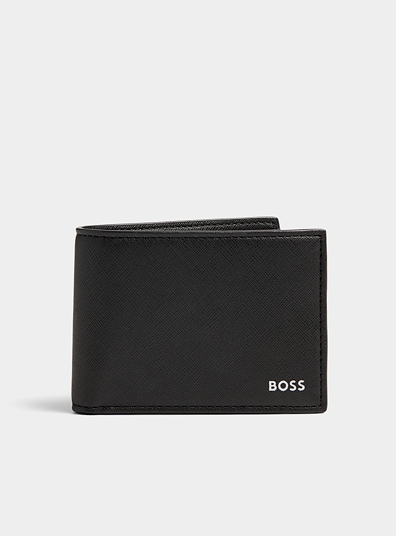 BOSS: Le portefeuille cuir logo argent Noir pour homme